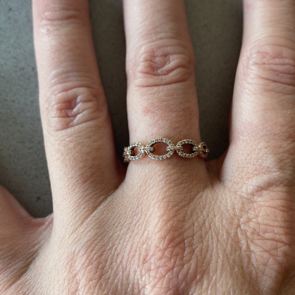 ROSE GOLD & pavè Diamonds ring diamond band chain link wedding 7 karat kt solid